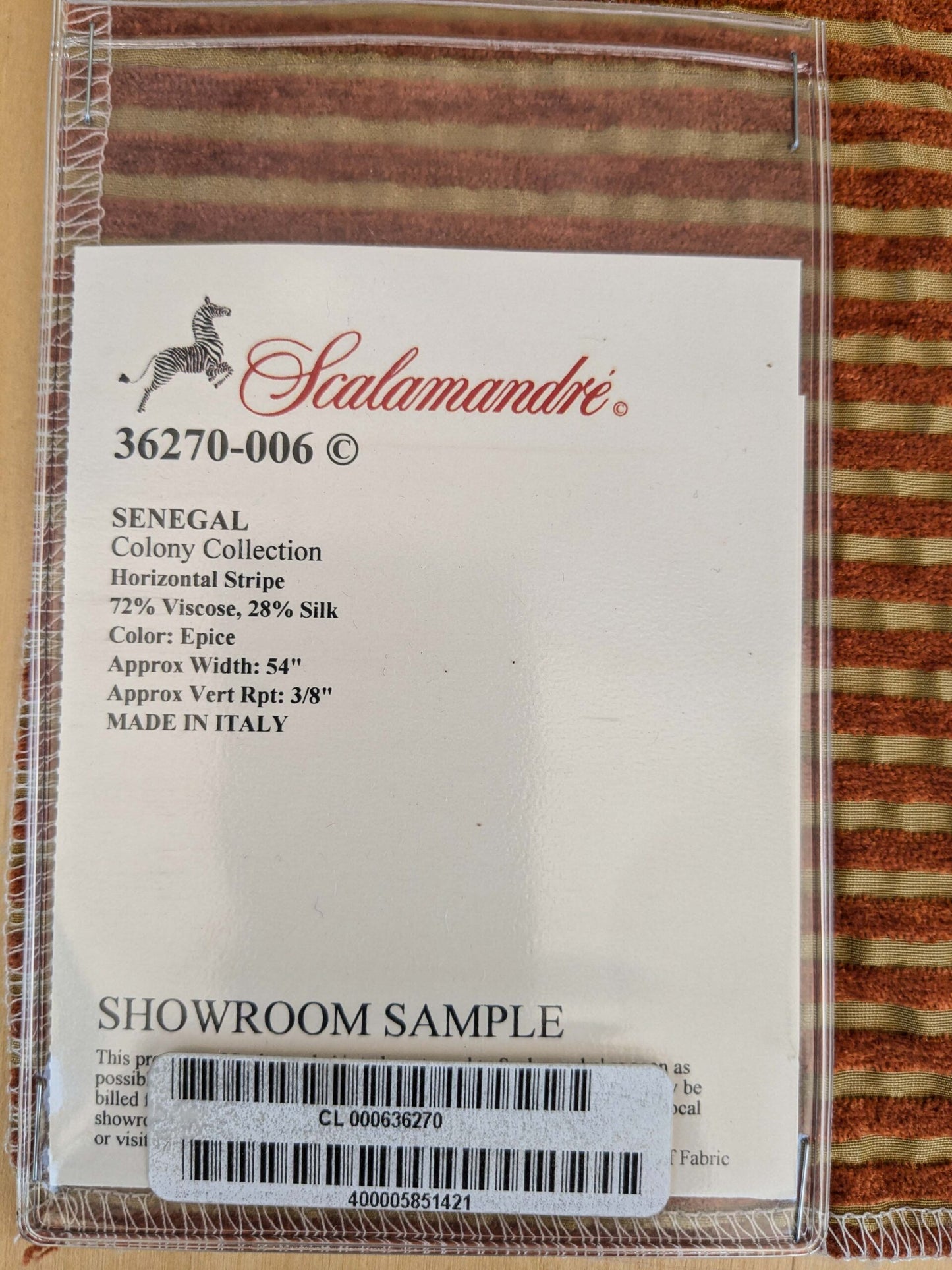 65 EV37 17" x 26" Scalamandre Senegal Epice Horizontal Stripe Red Gold Viscose Silk MSRP USD 330/y