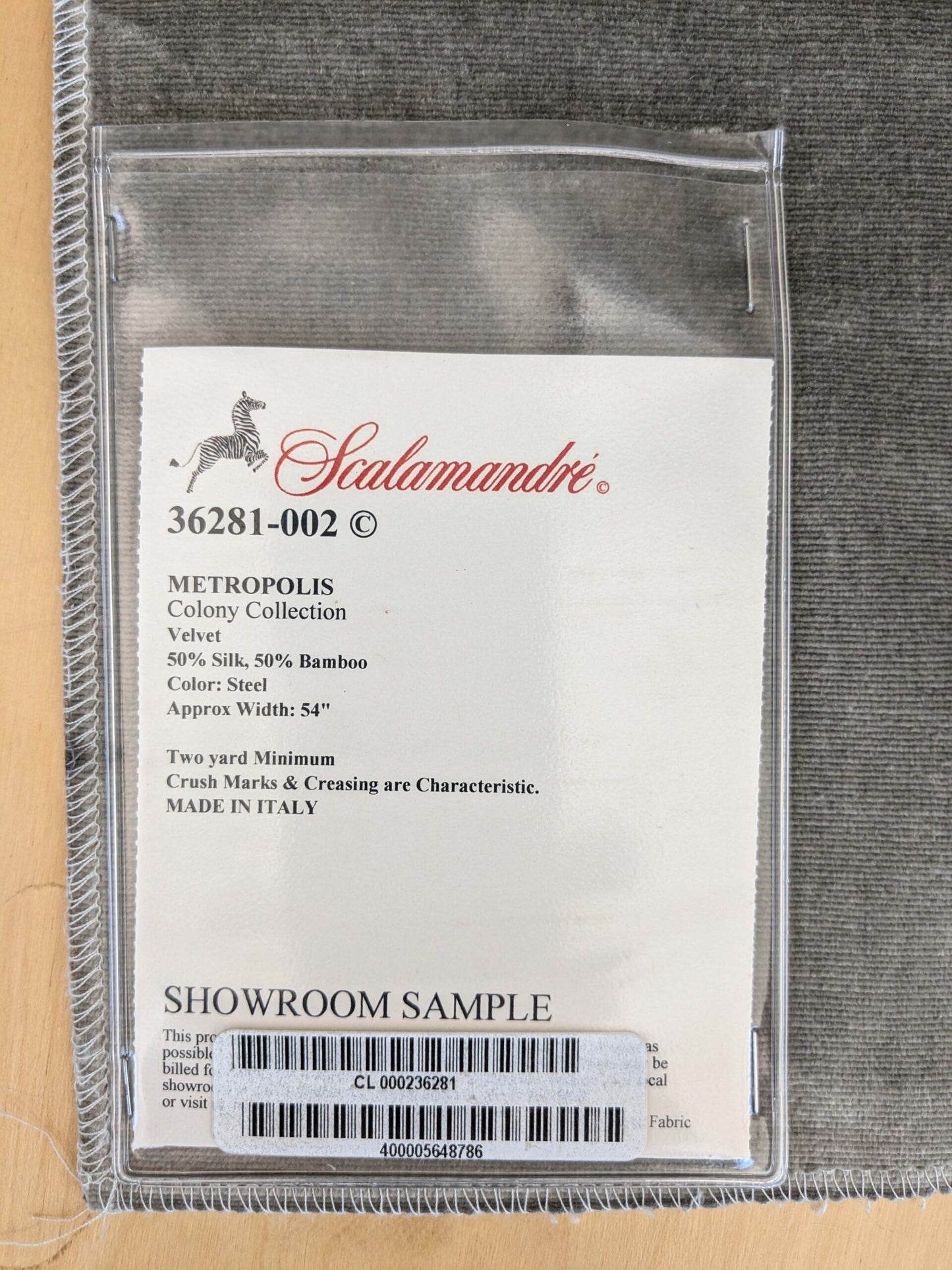 66 EV37 18" x 27" Scalamandre Metropolis Steel Gray Velvet Plain Solid Silk Bamboo MSRP USD 678/y