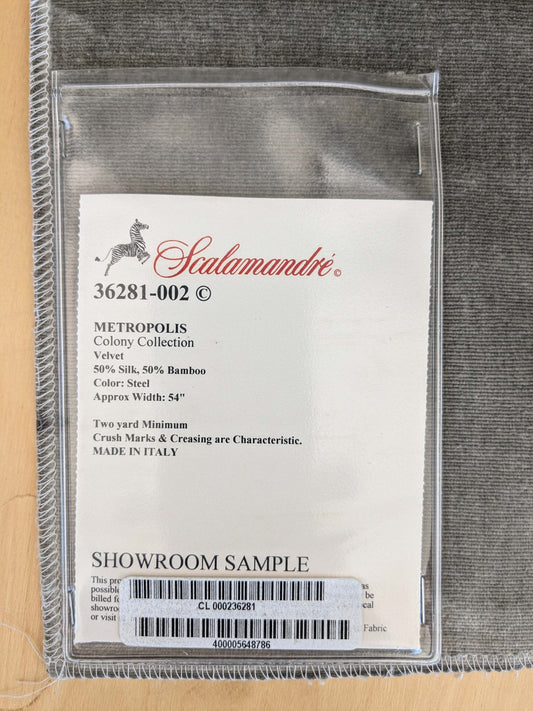 66 EV37 18" x 27" Scalamandre Metropolis Steel Gray Velvet Plain Solid Silk Bamboo MSRP USD 678/y