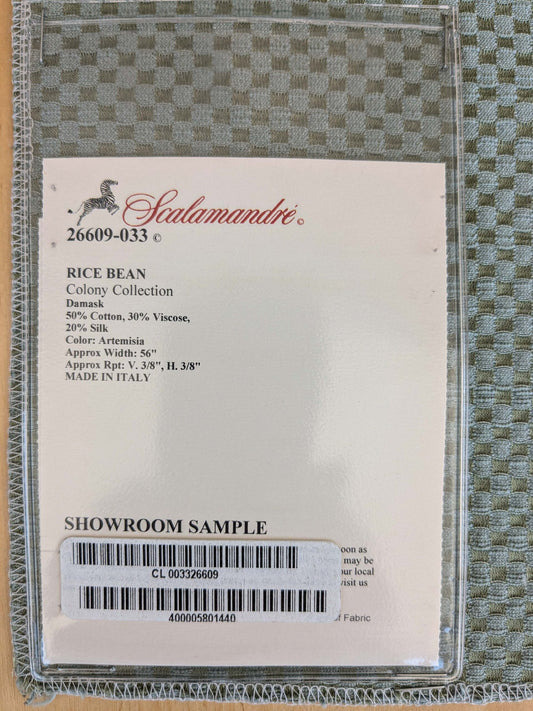 67 EV37 23" x 24" Scalamandre Rice Bean Artemisia Gray Damask Cotton Viscose Silk Small Scale MSRP USD350/y