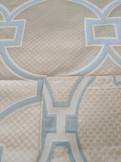 69 EV37 26" x 26" Scalamandre Circle Fret Cloud Cream White Blue Jacquard Medallion Geometric Fretwork Lattice MSRP USD 264/y