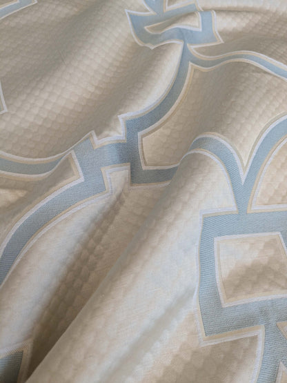 69 EV37 26" x 26" Scalamandre Circle Fret Cloud Cream White Blue Jacquard Medallion Geometric Fretwork Lattice MSRP USD 264/y