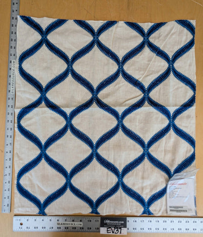 70 EV37 26" x 24" Scalamandre Rondure Embroidery Cobalt Blue White Diamond Ogee MSRP USD 492/y