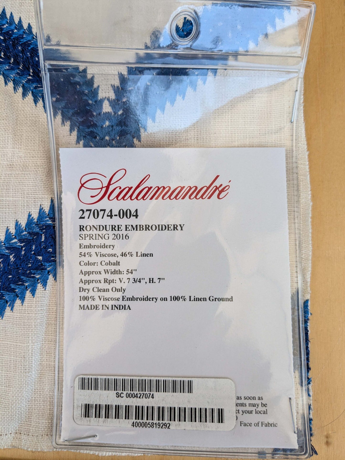 70 EV37 26" x 24" Scalamandre Rondure Embroidery Cobalt Blue White Diamond Ogee MSRP USD 492/y
