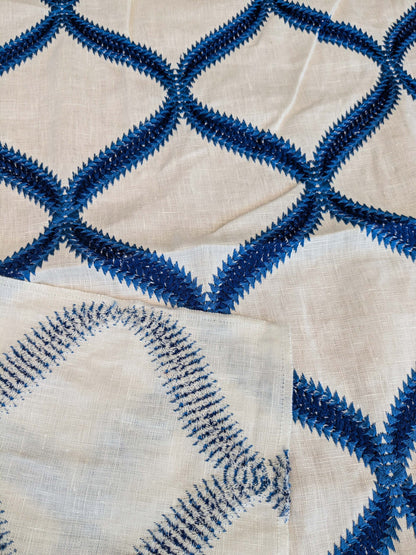 70 EV37 26" x 24" Scalamandre Rondure Embroidery Cobalt Blue White Diamond Ogee MSRP USD 492/y