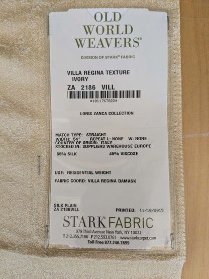 72 EV37 26" x 28" Old World Weavers Villa Regina Texture Ivory Silk Viscose Plain Cream White MSRP USD748/y