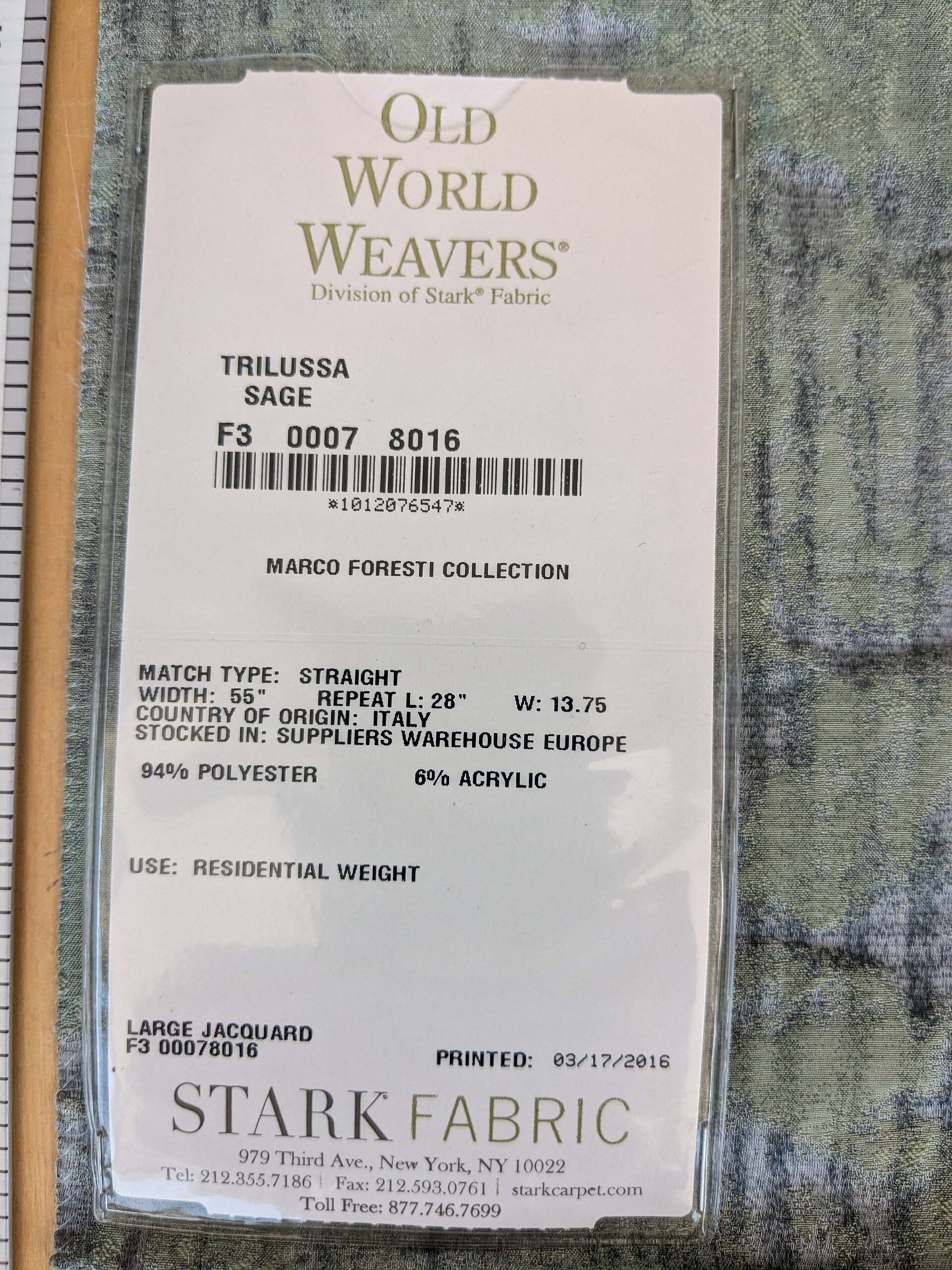 73 EV37 26" x 27" Old World Weavers Trilussa Sage Abstract Stripe Gray Green