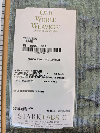 73 EV37 26" x 27" Old World Weavers Trilussa Sage Abstract Stripe Gray Green
