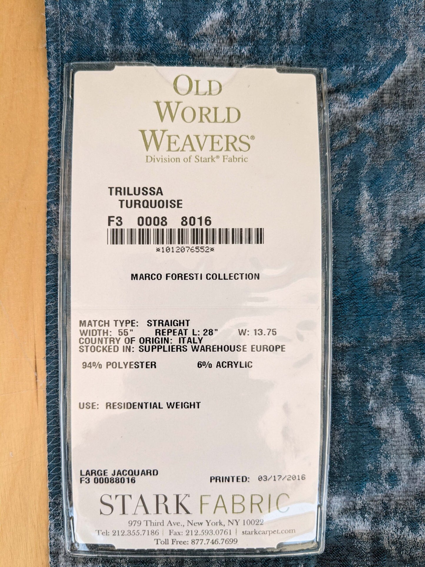 74 EV37 27" x 26" Old World Weavers Trilussa Turquoise Blue Gray Abstract Large Jacquard