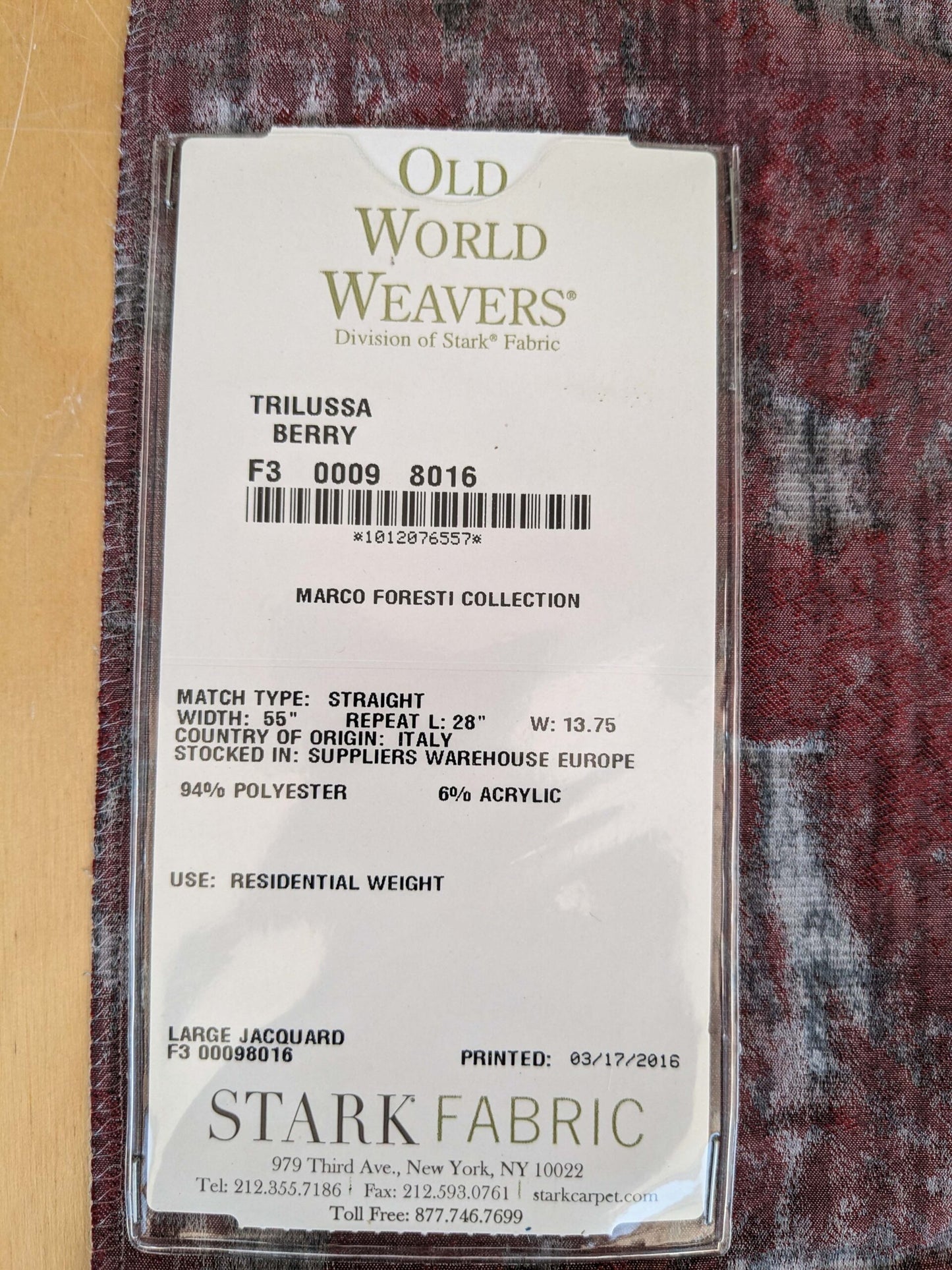 75 EV37 26" x 27" Old World Weavers Trilussa Berry Red Gray Abstract Large Jacquard