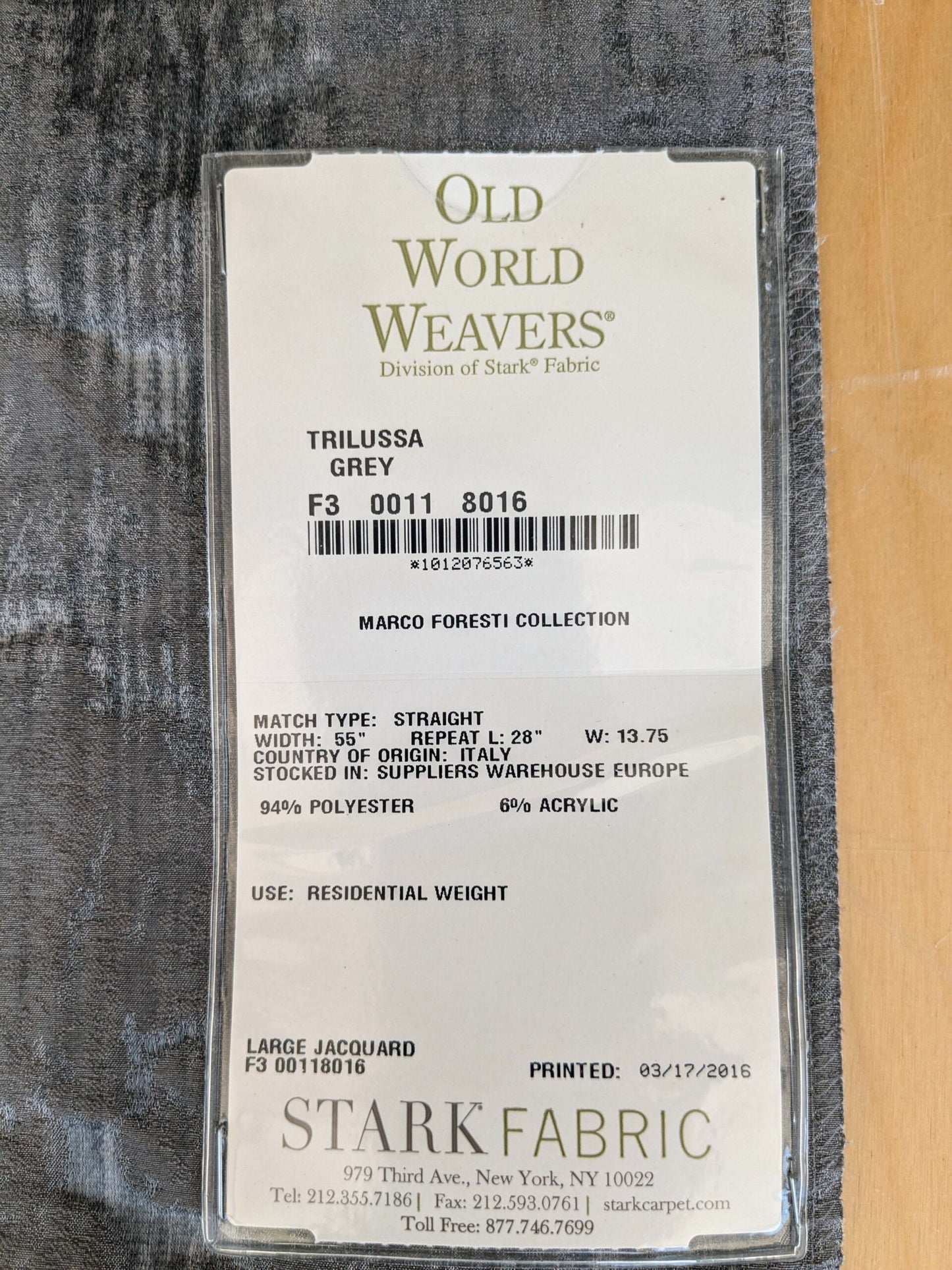 77 EV37 26" x 27" Old World Weavers Trilussa Grey  Abstract Large Jacquard