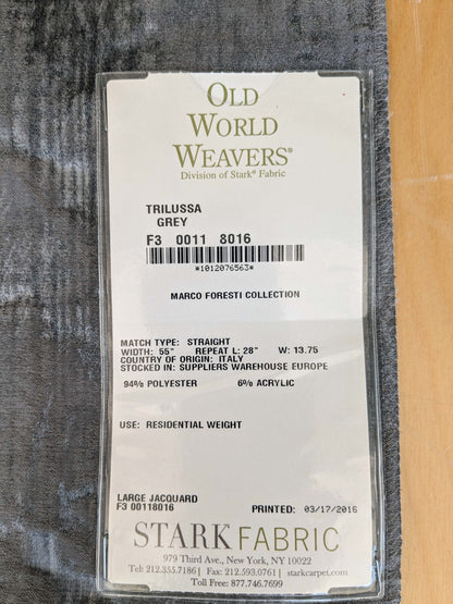 77 EV37 26" x 27" Old World Weavers Trilussa Grey  Abstract Large Jacquard