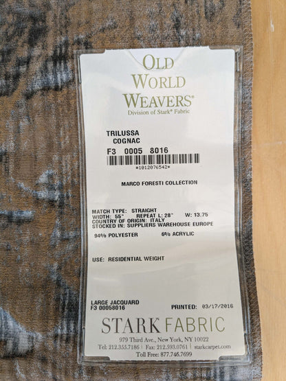 80 EV37 26" x 27" Old World Weavers Trilussa Cognac Brown Gray Abstract Large Jacquard