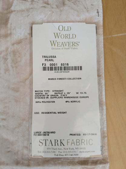 82 EV37 26" x 27" Old World Weavers Trilussa Pearl White Gray Abstract Large Jacquard