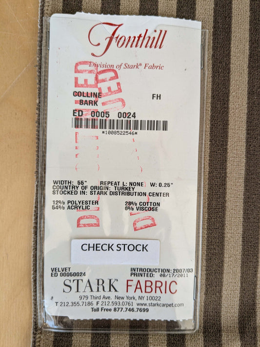 83 EV37 27" x 27" Fonthill Colline Bark Velvet Brown Stripe