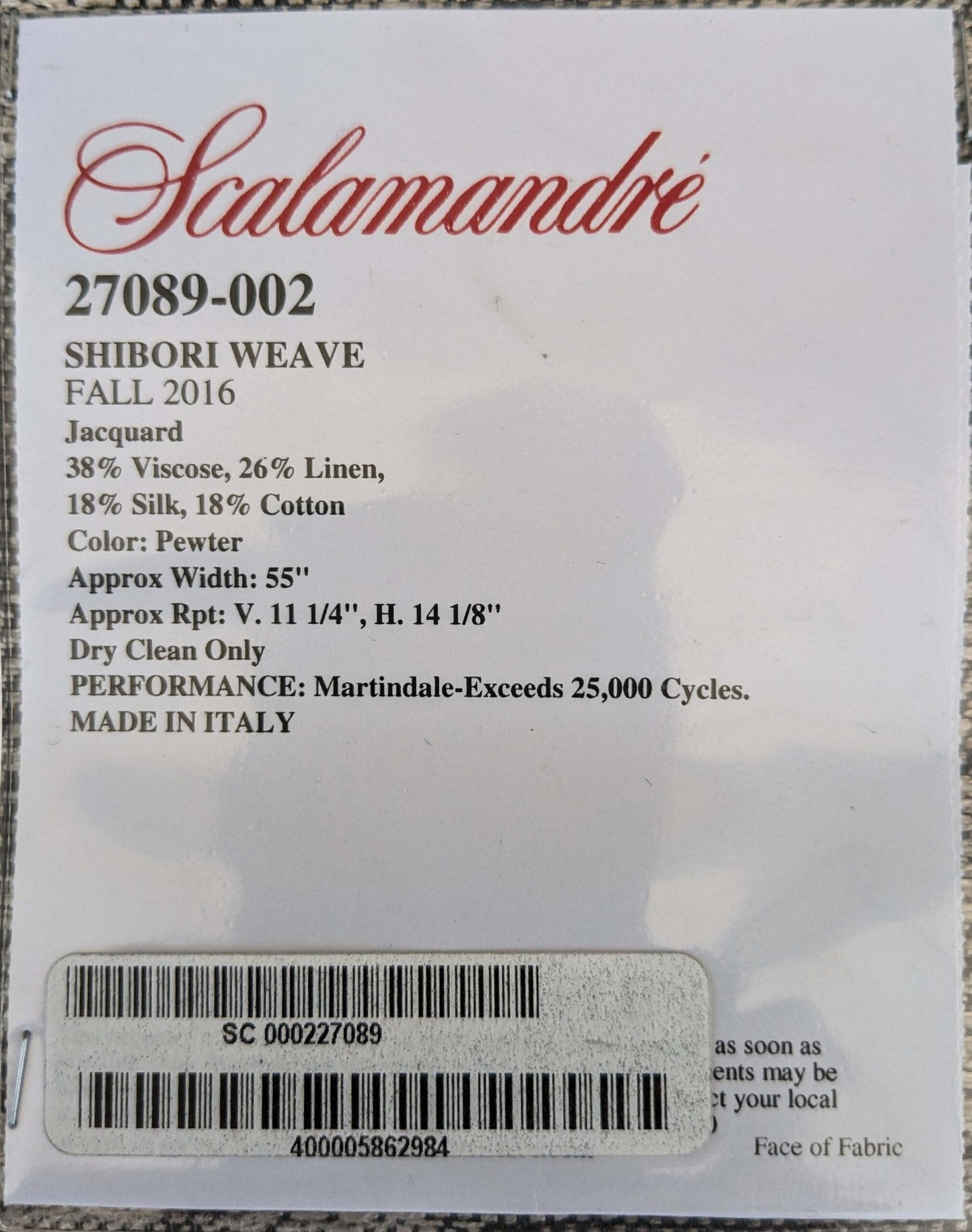 86 EV37 27" x 26" Scalamandre Shibori Weave Pewter Gray White Jacquard Abstract Texture MSRP USD 246/y