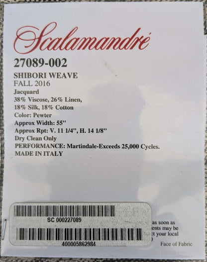 86 EV37 27" x 26" Scalamandre Shibori Weave Pewter Gray White Jacquard Abstract Texture MSRP USD 246/y