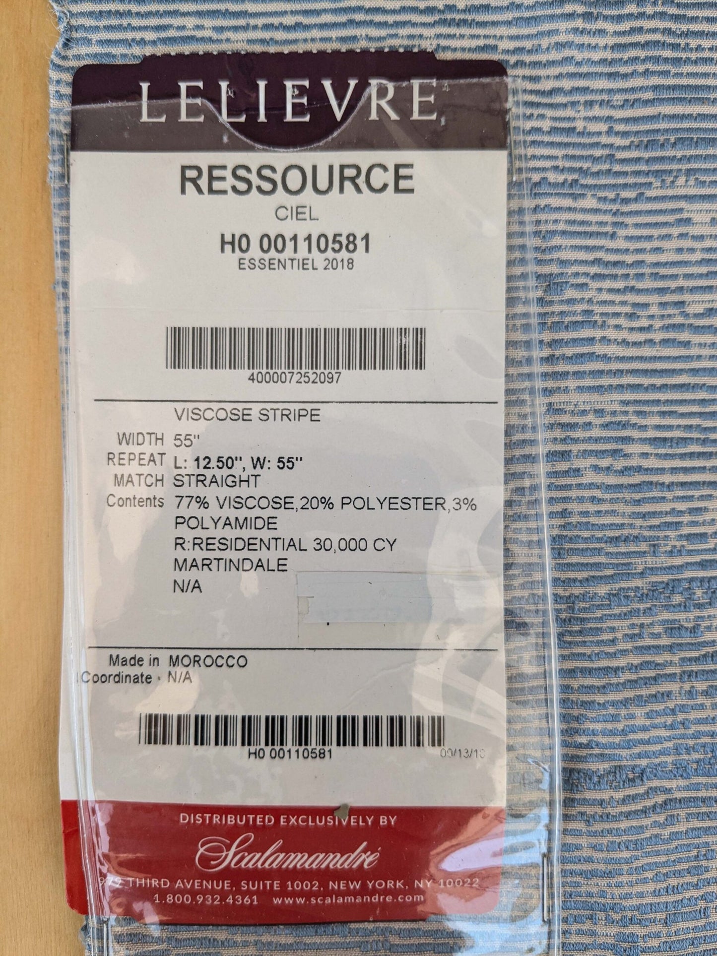 87 EV37 16" x 26" Lelievre Paris Ressource Ciel Blue White Viscose Stripe