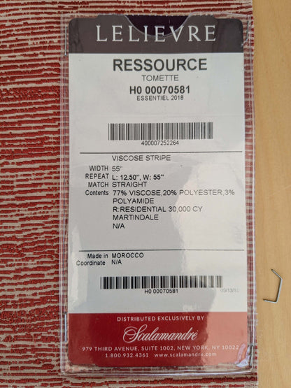 90 EV37 17" x 26" Lelievre Paris Ressource Tomette Red Beige Viscose Stripe