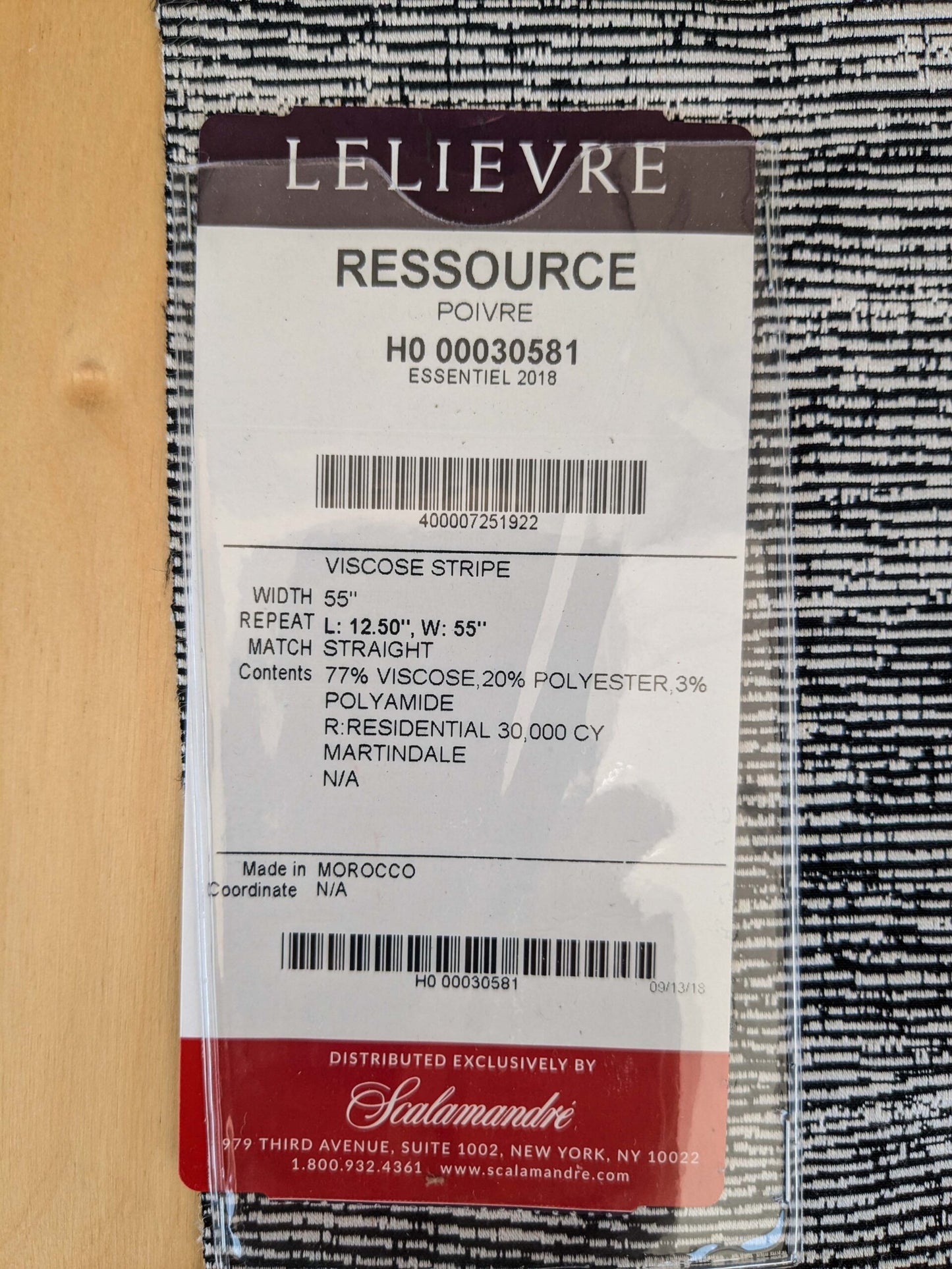 93 EV37 17" x 26" Lelievre Paris Ressource Poivre Black White Viscose Stripe