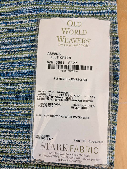 94 EV37 25" x 27" Old World Weavers Arvada Blue Green Outdoor Small Scale Texture