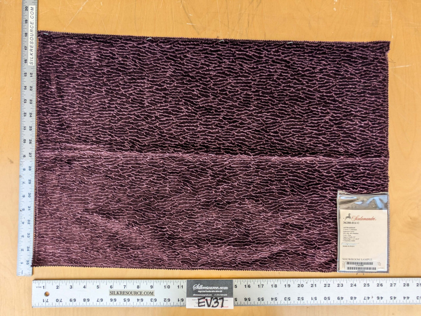 96 EV37 18" x 26" Scalamandre Astrakhan Plum Purple Embossed Velvet Silk Bamboo MSRP USD 858/y