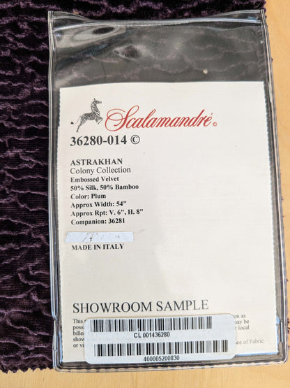 96 EV37 18" x 26" Scalamandre Astrakhan Plum Purple Embossed Velvet Silk Bamboo MSRP USD 858/y