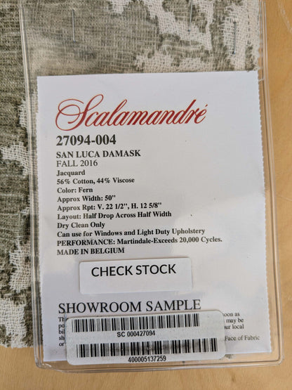 98 EV37 26" x 27" Scalamandre San Luca Damask Fern Jacquard Green White Cotton Viscose
