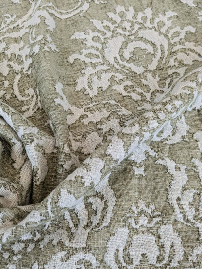 98 EV37 26" x 27" Scalamandre San Luca Damask Fern Jacquard Green White Cotton Viscose