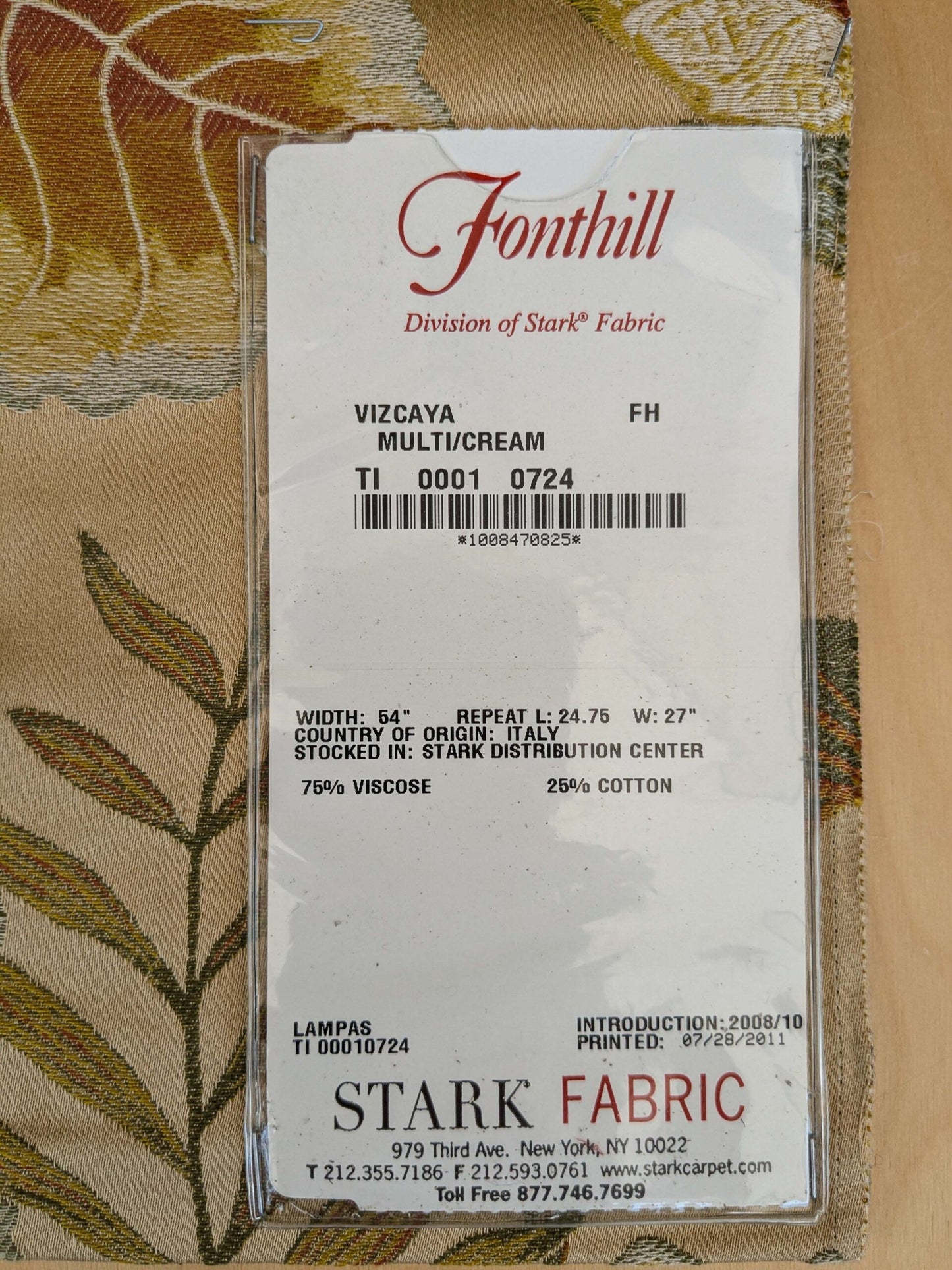 99 EV37 25" x 27" Fonthill Vizcaya Multi Cream Beige Green Pink Cotton Viscose Lampas Botanical