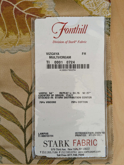 99 EV37 25" x 27" Fonthill Vizcaya Multi Cream Beige Green Pink Cotton Viscose Lampas Botanical