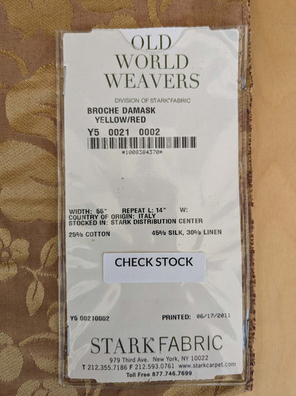 100 EV37 25" x 26" Old World Weavers Broche Damask Yellow/Red Botanical