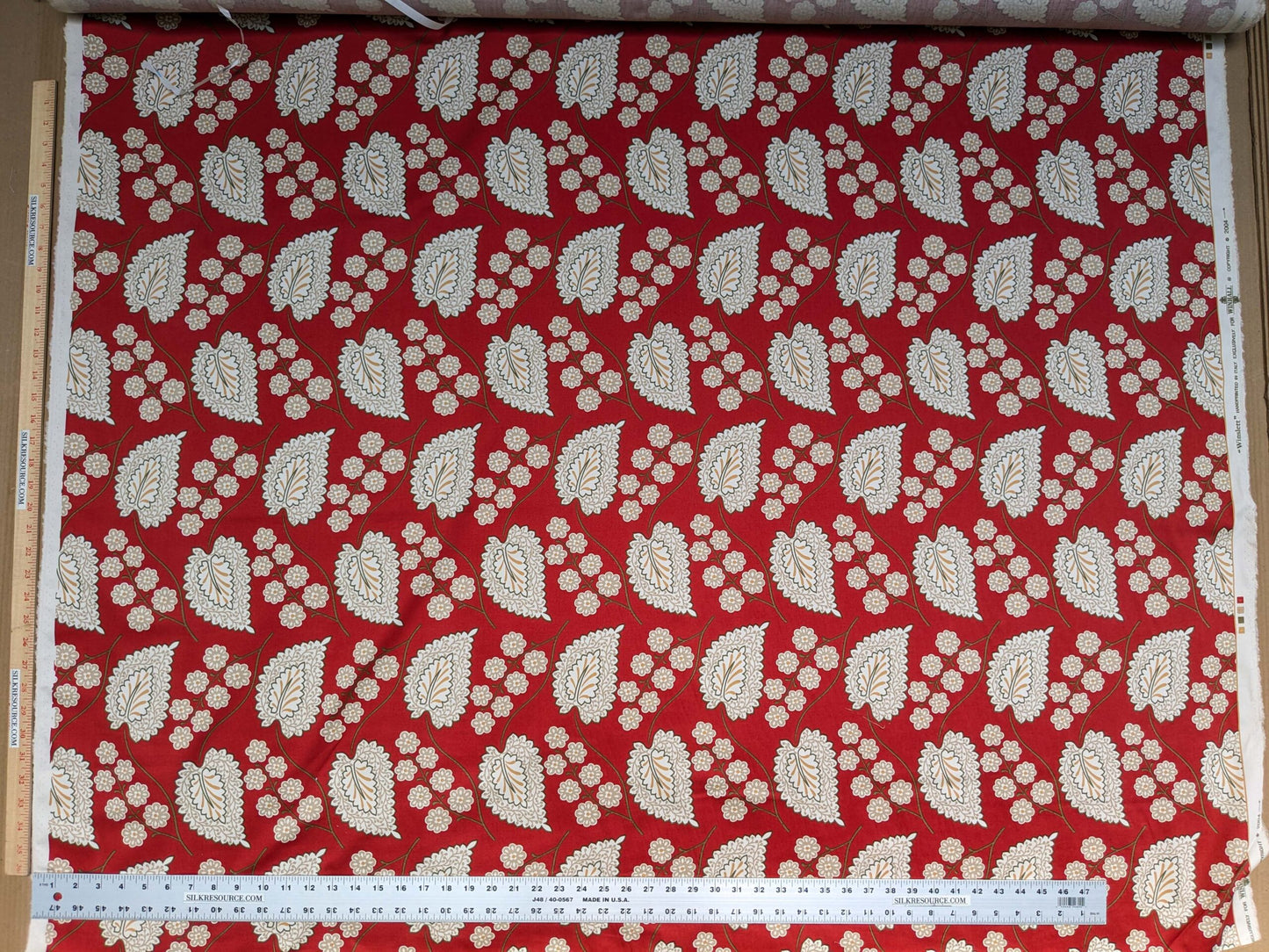 By Yd Scalamandre Winslett Red Brown White  Hand Printed in Italy MSRP$160/Y