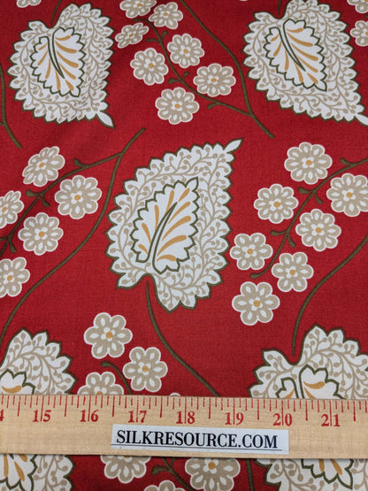 By Yd Scalamandre Winslett Red Brown White  Hand Printed in Italy MSRP$160/Y