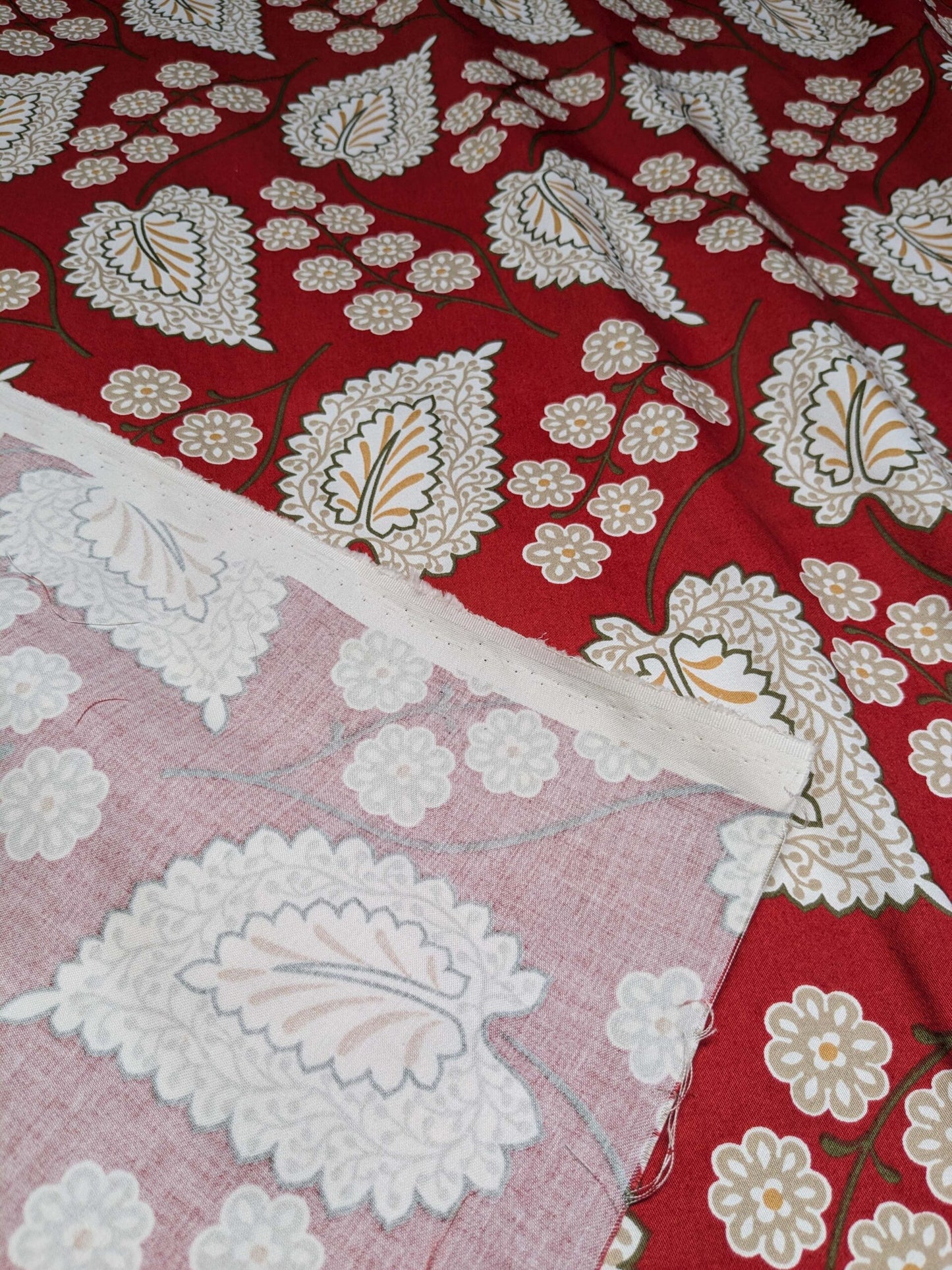 By Yd Scalamandre Winslett Red Brown White  Hand Printed in Italy MSRP$160/Y