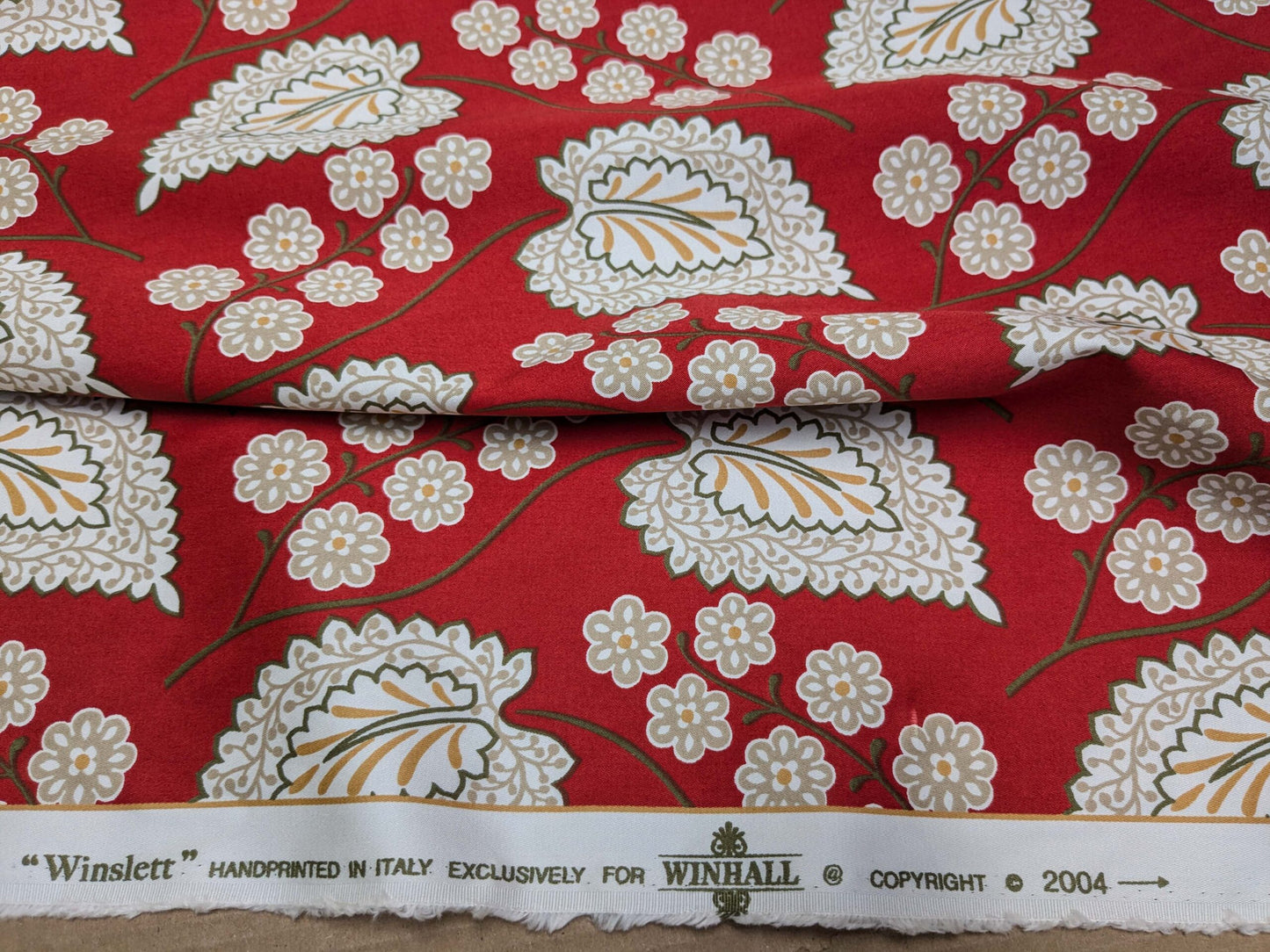 By Yd Scalamandre Winslett Red Brown White  Hand Printed in Italy MSRP$160/Y