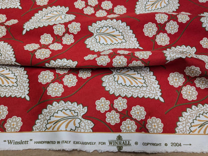 By Yd Scalamandre Winslett Red Brown White  Hand Printed in Italy MSRP$160/Y