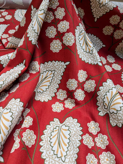 By Yd Scalamandre Winslett Red Brown White  Hand Printed in Italy MSRP$160/Y