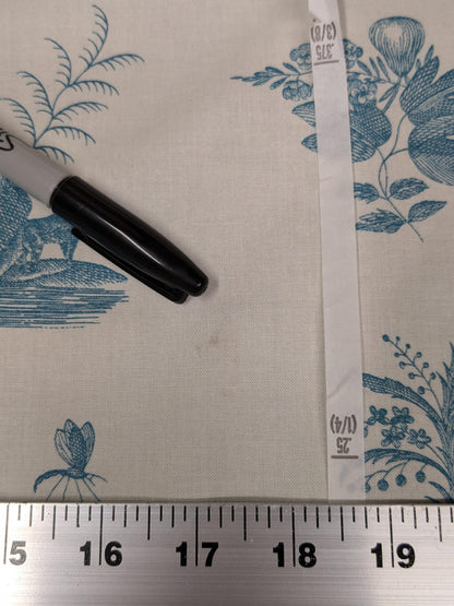 Brunschwig &amp; Fils Chinoisere A L'americaine Toile Aqua Blue White Bird Animal  Flora and Fauna from Mount Vernon Toile de jouy