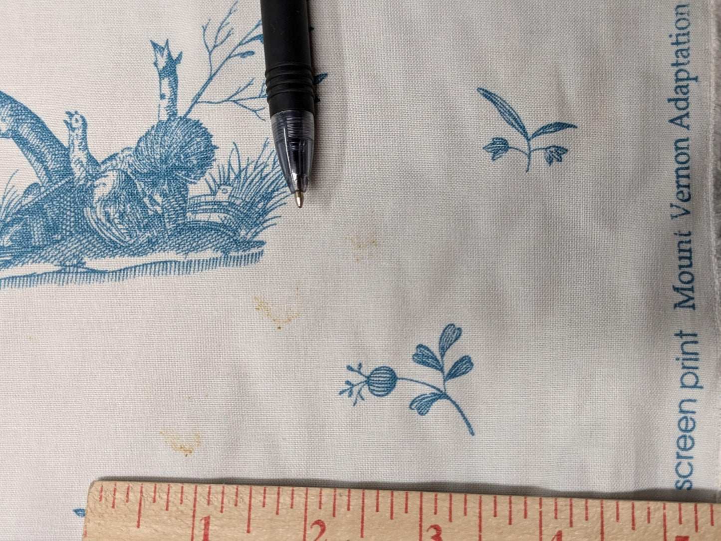Brunschwig &amp; Fils Chinoisere A L'americaine Toile Aqua Blue White Bird Animal  Flora and Fauna from Mount Vernon Toile de jouy