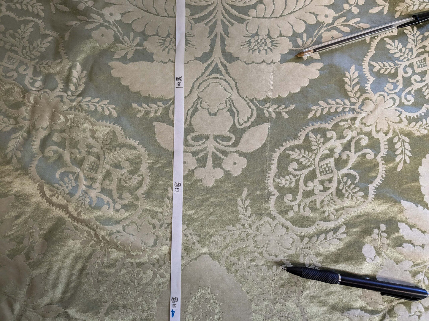 by yard Scalamandre Silk Damask Renaissance Gold Celery Green Medallion Floral DEFECT!