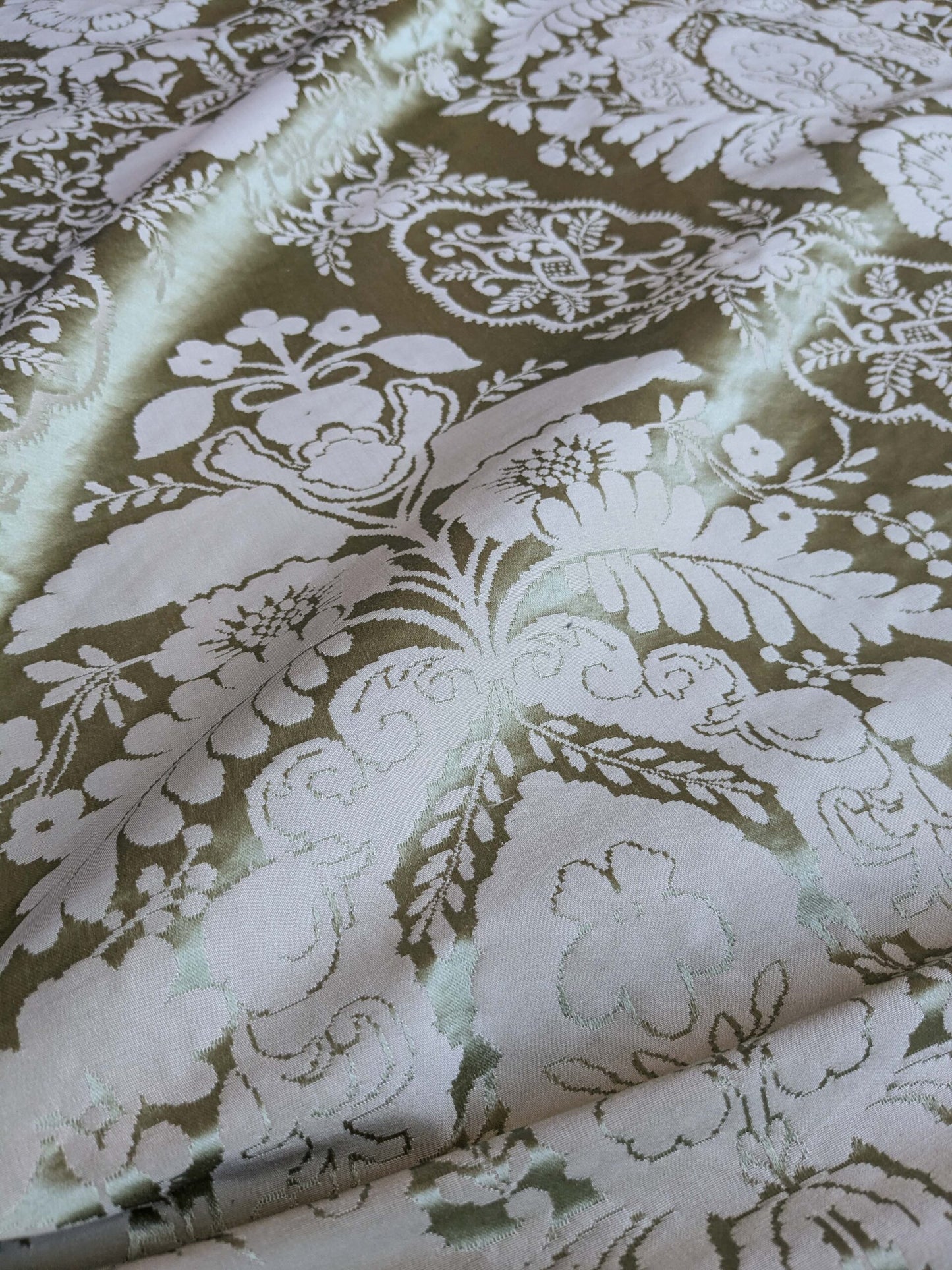 by yard Scalamandre Silk Damask Renaissance Gold Celery Green Medallion Floral DEFECT!