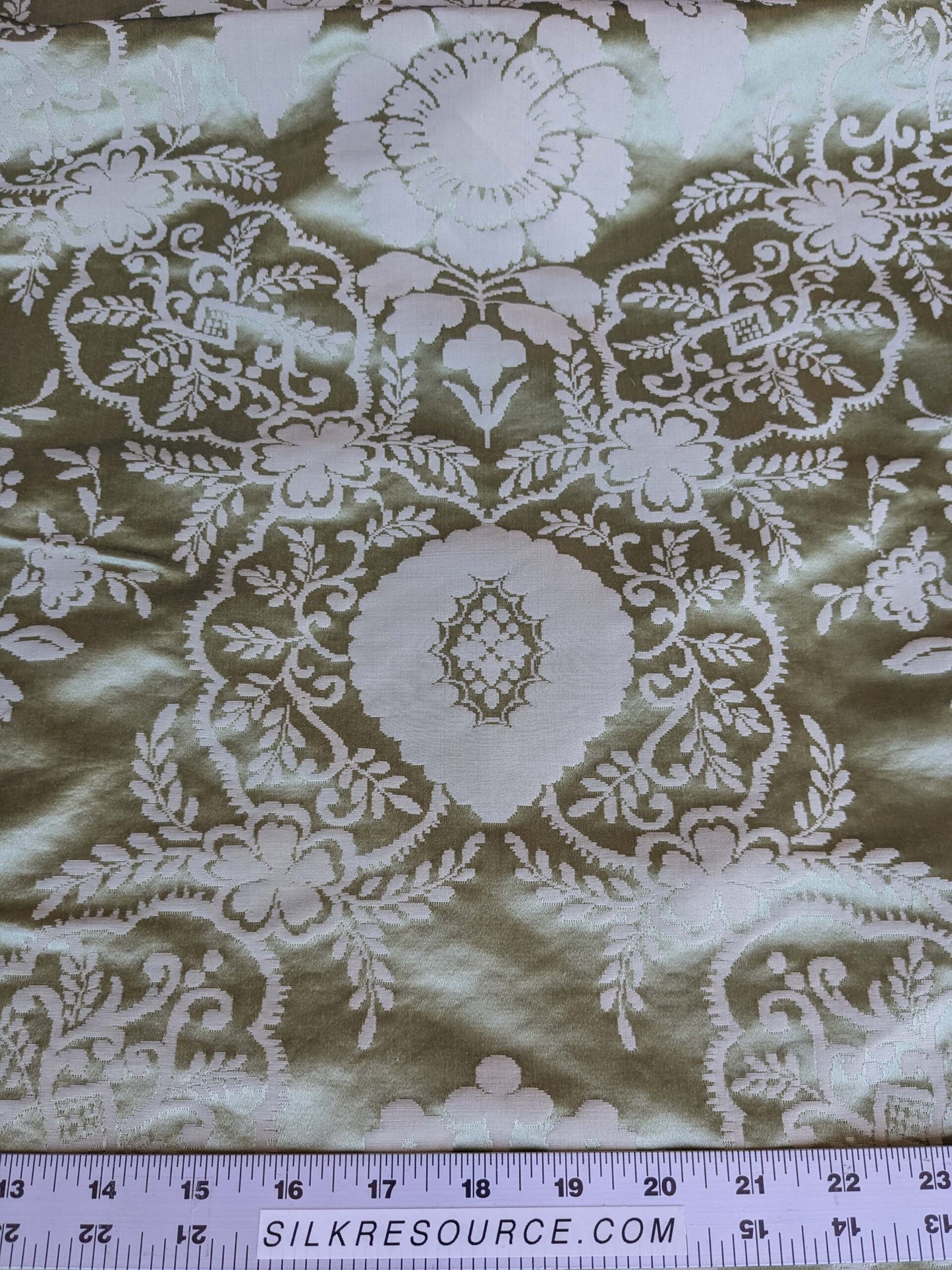 by yard Scalamandre Silk Damask Renaissance Gold Celery Green Medallion Floral DEFECT!