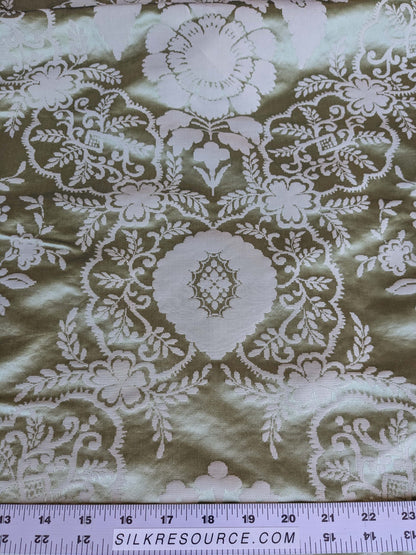 by yard Scalamandre Silk Damask Renaissance Gold Celery Green Medallion Floral DEFECT!