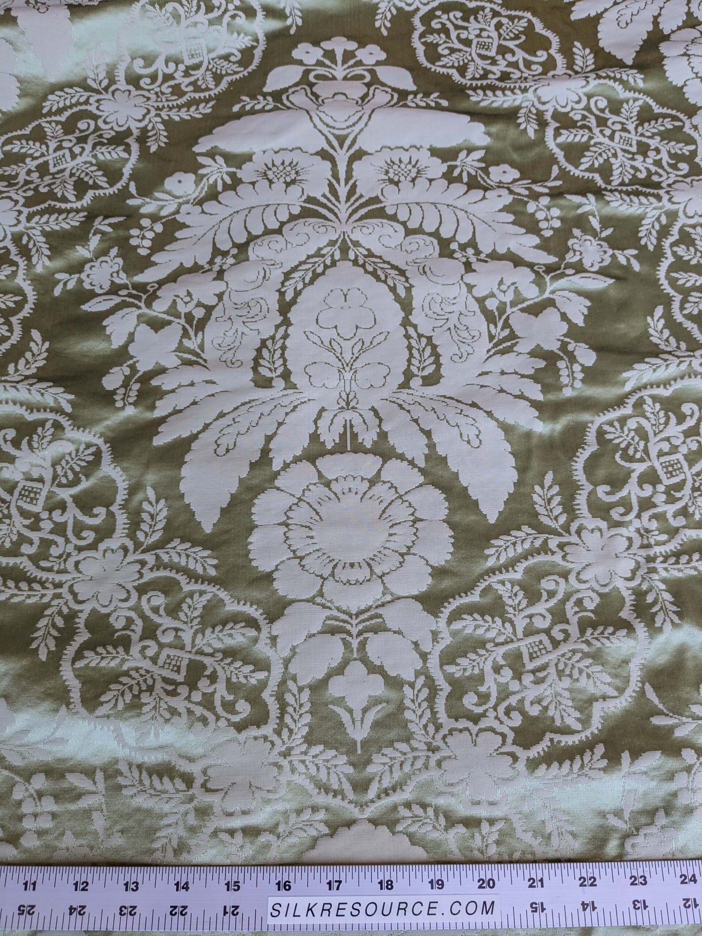 by yard Scalamandre Silk Damask Renaissance Gold Celery Green Medallion Floral DEFECT!