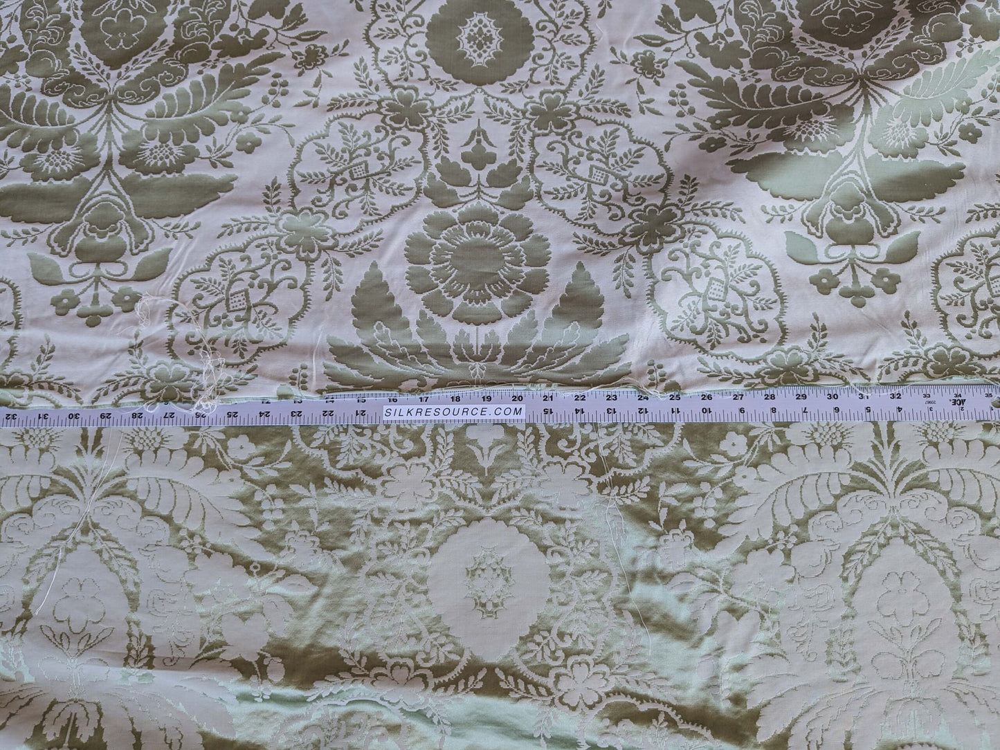 by yard Scalamandre Silk Damask Renaissance Gold Celery Green Medallion Floral DEFECT!