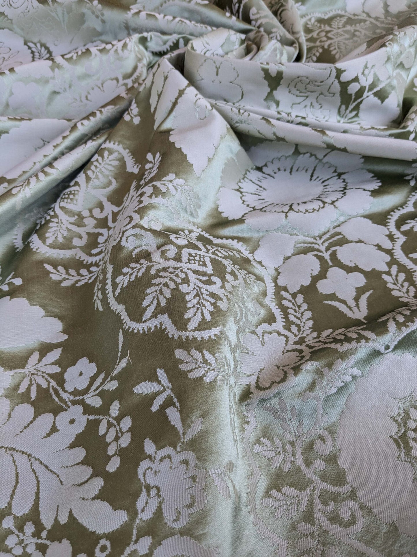 by yard Scalamandre Silk Damask Renaissance Gold Celery Green Medallion Floral DEFECT!