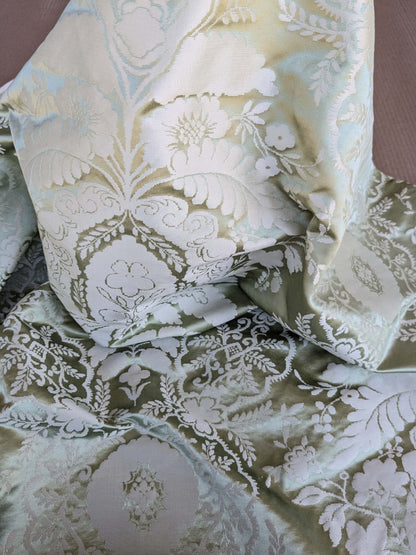 by yard Scalamandre Silk Damask Renaissance Gold Celery Green Medallion Floral DEFECT!