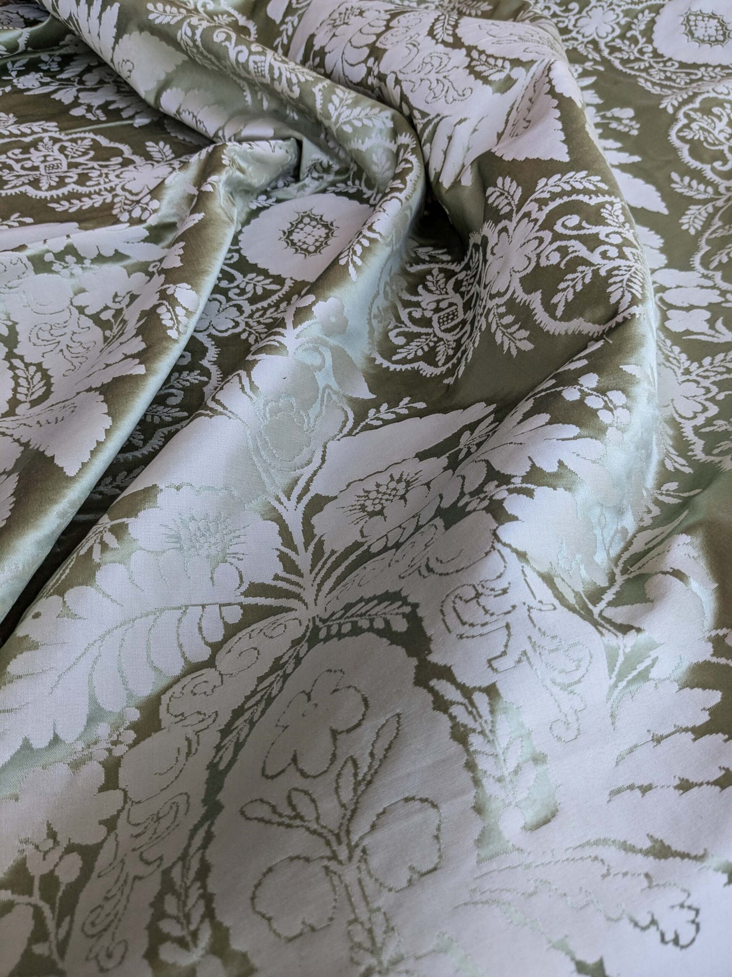 by yard Scalamandre Silk Damask Renaissance Gold Celery Green Medallion Floral DEFECT!