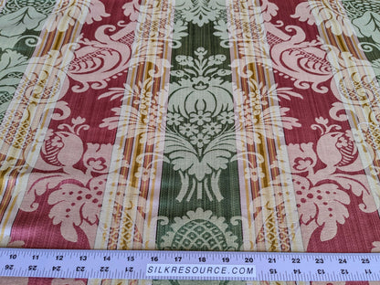 2.9y Scalamandre Lelievre lourmarin Mousse Tomette Medallion Damask Renaissance Stripe Green Red Historic MSRP USD950/y